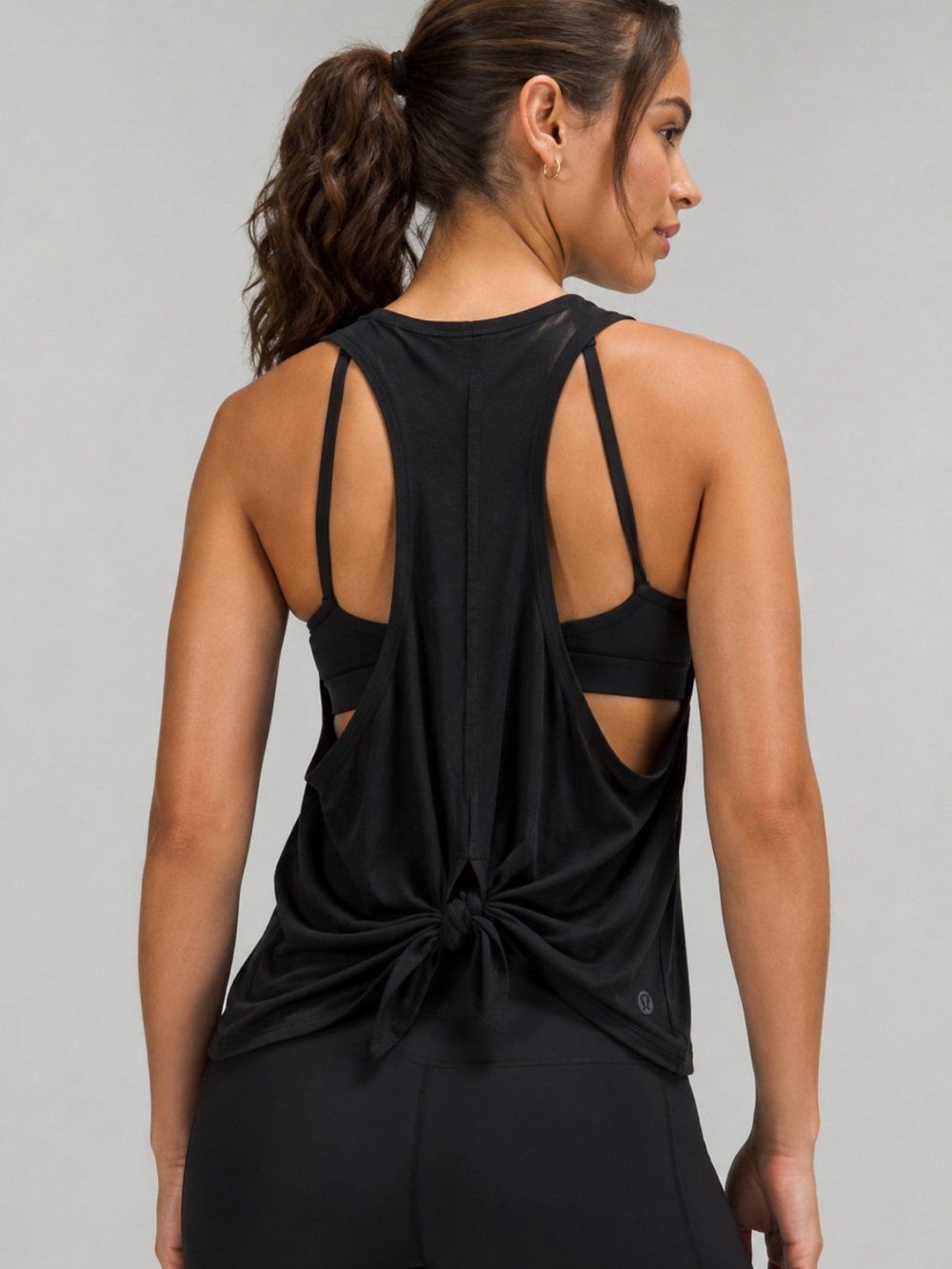 #071 Lululemon All Tied Up Tank Black Pima Cotton Open Back Size 4